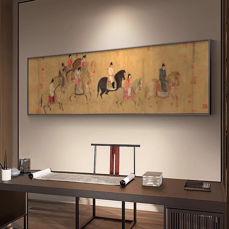 宋代美学新中式客厅装饰画沙发背景墙挂画L横幅古画茶室书房墙壁