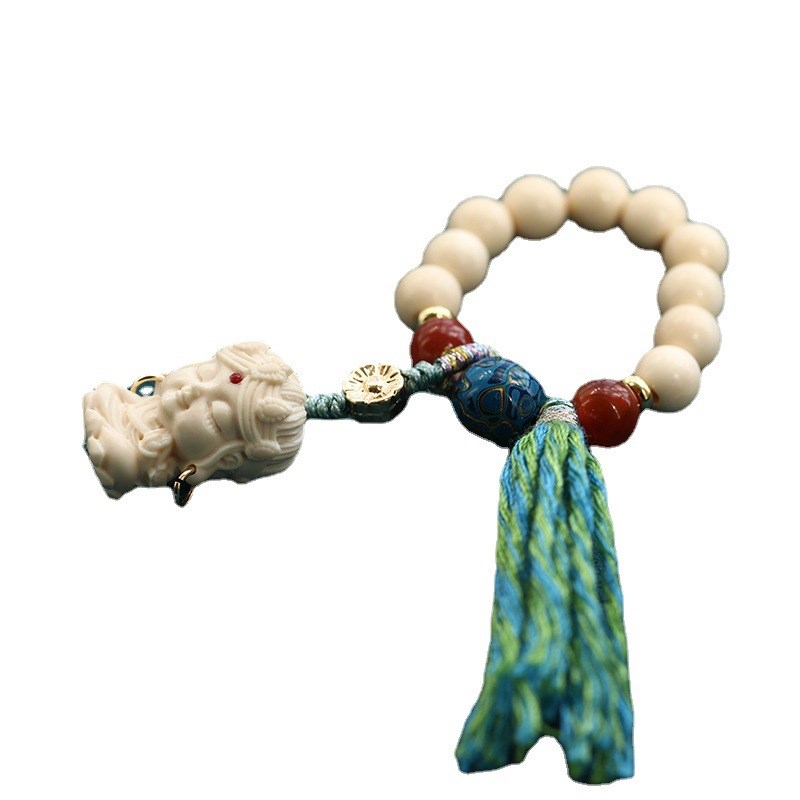 原创手工编织度母手捻6mm*10颗猛犸象牙原色冰料手串文Z玩佛珠手