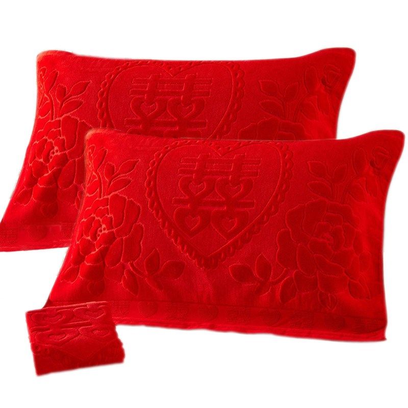 大红色枕巾一对割绒加厚枕头巾婚庆提花喜字纱布结婚枕巾夏季,床上用品,枕巾,淘宝优惠券,粉丝福利购,淘宝优惠卷