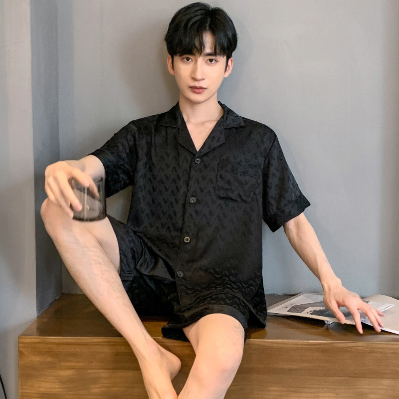 夏款睡衣男士夏季薄款真丝短袖短裤宽松大L码高级感冰丝家居服套