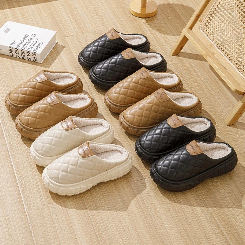 防水棉拖鞋女士秋冬季2024新款室内家居保暖厚底情侣拖鞋男高级感