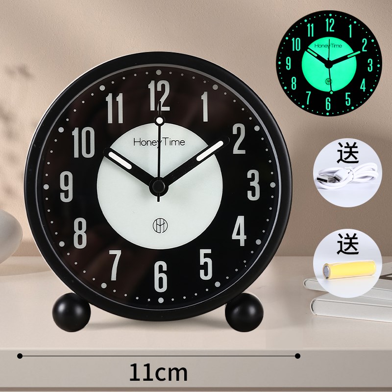 W3Tk摆件摆h放台式钟表夜光充电闹钟小学生用简约家用台钟静音座