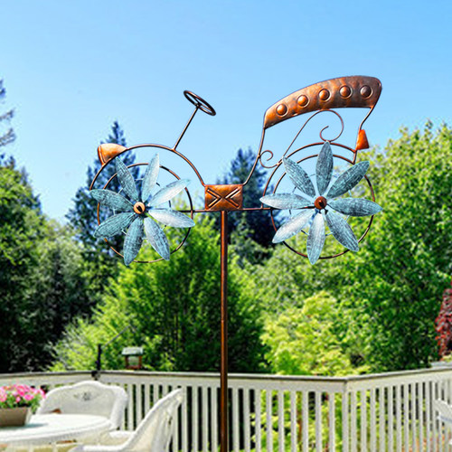 别墅花园庭院风车户外阳台布置装饰旋转铁艺插件自行车模型摆件