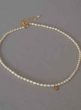 法式复古优雅温柔淡水米粒珍珠蓝色尖晶土耳其眼睛短X款项链锁骨