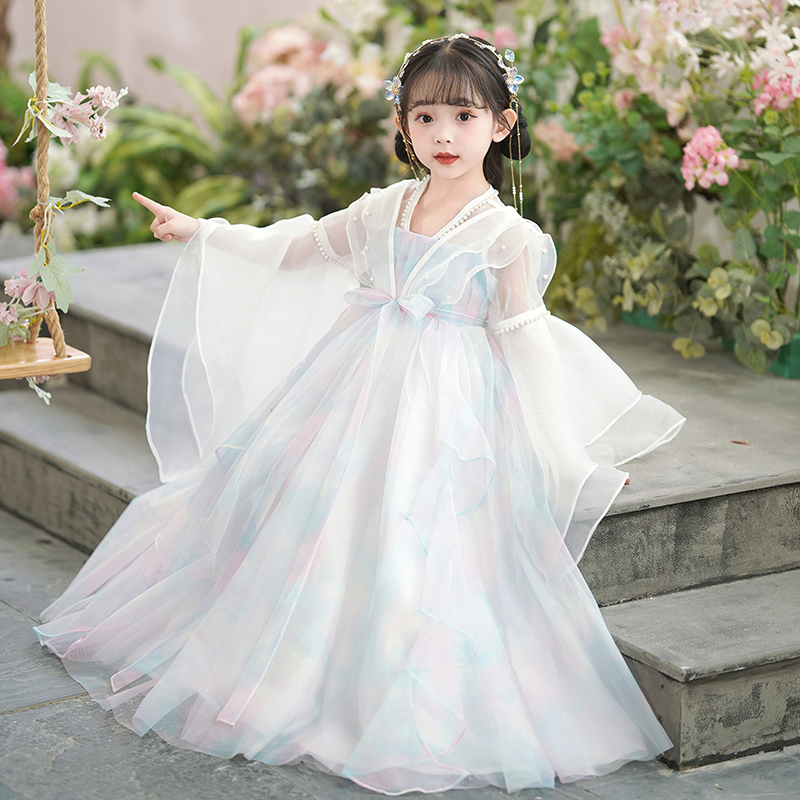 女童洋装冬2023新款洋派白色儿童公主裙礼服小女孩超仙蓬蓬纱裙