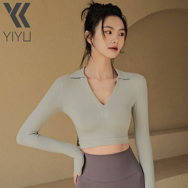 瑜伽服女秋季长袖紧身运动T恤普拉提训练服跑步健身W服透气速干衣