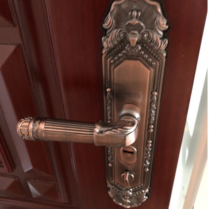 新防盗门拉手 锌合金红古铜大门锁面板把手9927 欧式对开门拉手