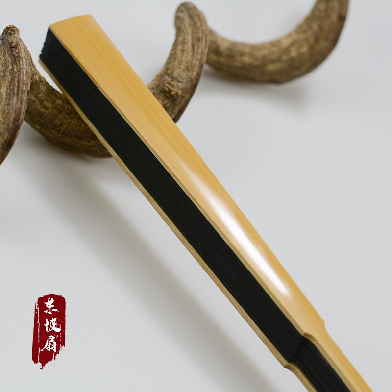 33N7/8/95寸18方手工水y磨玉竹折扇小骨仿乌木芯绳钉玉竹扇配万年