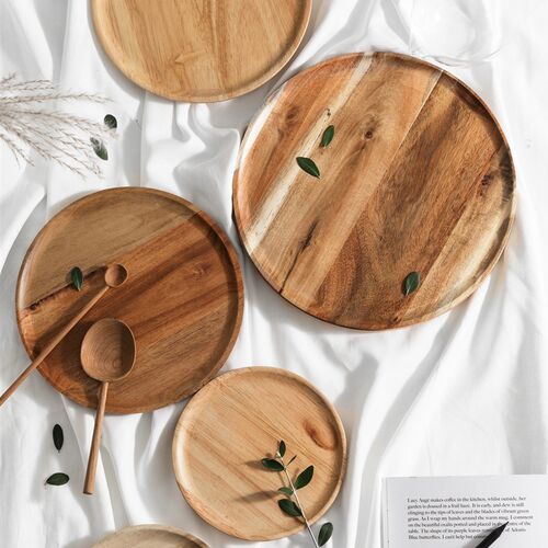 Round Oak lovesickness Wood Solid Wood Pan Plate Fruit Dishe