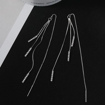 S925纯银耳线高级感轻奢三生三世耳环显脸瘦柱子流U苏长款网红耳