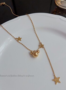 韩版轻奢a小众设计小熊五角星吊坠项链女不掉色高级感锁骨链潮