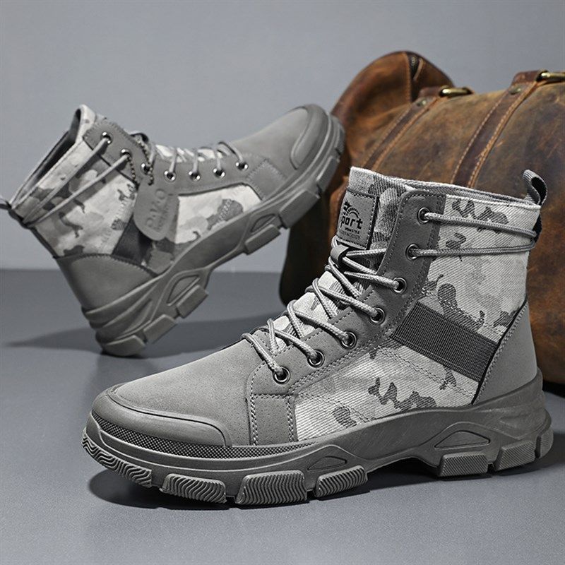 迷彩马丁靴男鞋大码48新款休闲工装鞋47中帮帆布鞋男款户外靴子男