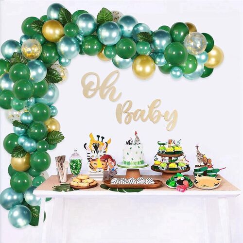 Green Balloon Garland Set Jungle Decoration Wild One Safari