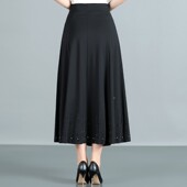 秋冬装 妈妈半身h裙中老年女裙子纯色半截跳舞裙大码 垂感A字半身裙