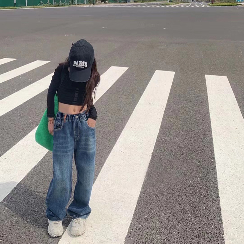 女童阔腿牛仔裤春秋2023新款大童儿童裤子秋款加绒裤X秋季秋装秋