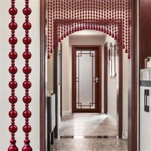 桃木门帘弧形珠帘葫芦帘隔断帘酒红色珠帘玄关装饰家用免打孔半帘