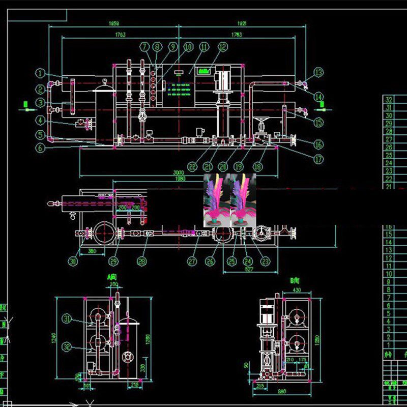 网红20个ro反渗透水处理设备净水机纯净水设备装置系统流程图cad