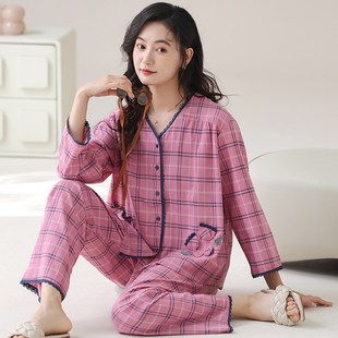 七分D袖 梭织棉纱布睡衣女士春秋夏季 全棉中年妈妈高级感家居服