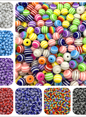 热销6mm 8mm 10mm Resin Spacer Beads Round Beads Stripe Space