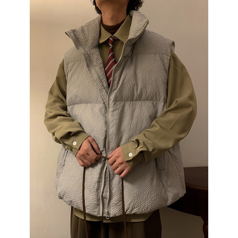 慵懒风立领羽绒棉马甲男秋冬季宽松大码外穿保暖背心坎肩马夹外套