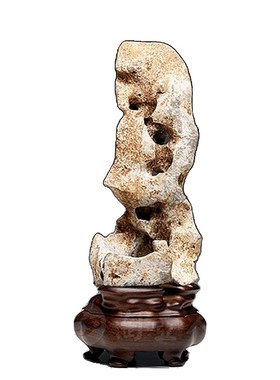 [太湖石]浮云太湖石(706406)茶室书房天然雅石赏石定制黑檀木底座