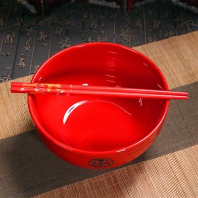 喜庆红碗陶c瓷日式碗筷套装碗筷勺结婚礼品对碗红色汤碗装泡面碗