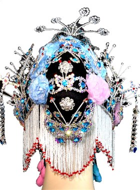 戏曲头饰头面青衣帽盔豫剧京剧俏花旦包头偏凤李秀英唱戏一体头套