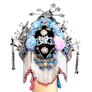 戏曲头饰头面青衣帽盔豫剧京剧俏花旦包头偏凤李秀英唱戏一体头套