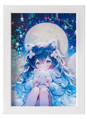财神爷金沙灯光画创意摆件卧室客厅D流沙3D装饰画小夜灯新居礼品