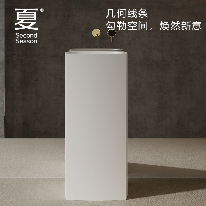 夏人造石柱盆落地式方形欧式简约小户型洗手盆酒店民宿柱形洗脸盆