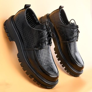 商务休闲男鞋夏季透气镂空皮凉鞋男士打孔厚底德比鞋男款夏天皮鞋