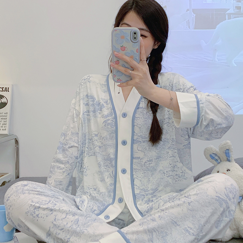 孕妇家居服夏天月子服夏季薄款产后睡衣哺乳衣外出辣妈款喂奶套装