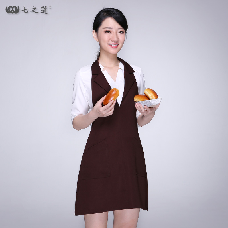 韩式时尚西服V领翻领围p裙华定制logo印字家用厨房女厚微防水防污