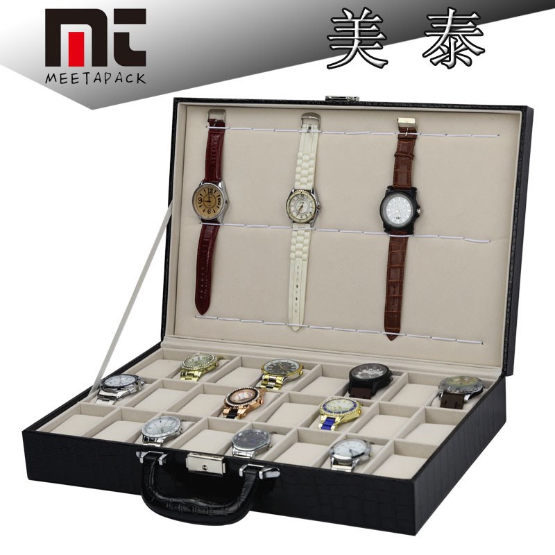 36位手提手表箱鳄鱼纹PU皮质手表展示盒U收纳盒摆摊道具