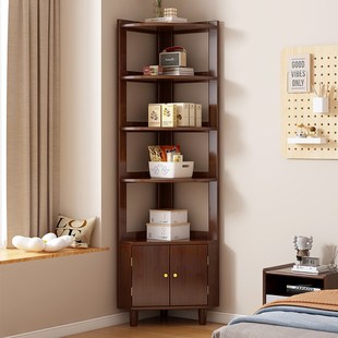 转角架书架小户型拐角柜全实木角柜墙边转角柜落地多层书架置物架