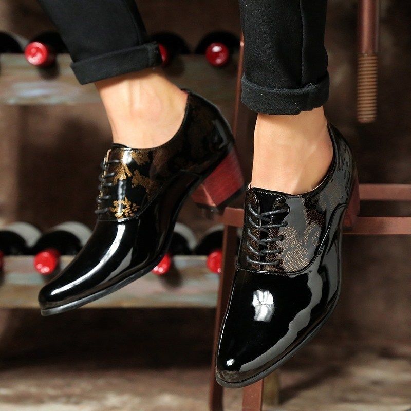 男士高跟鞋青年尖头皮鞋影楼发型师皮鞋增高7公分男鞋酒吧演出鞋