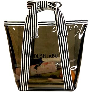 防水时尚女包沙滩包简约透明大容量果冻手提袋2023新款百搭手拎包