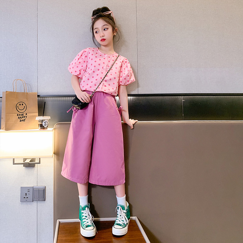 next sara女童夏装套装洋气儿童时髦女童装女孩休闲阔腿裤两件套