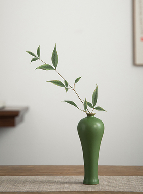 新中式禅意绿色陶瓷工艺品摆件创意现代文艺桌面玄关装饰品花瓶