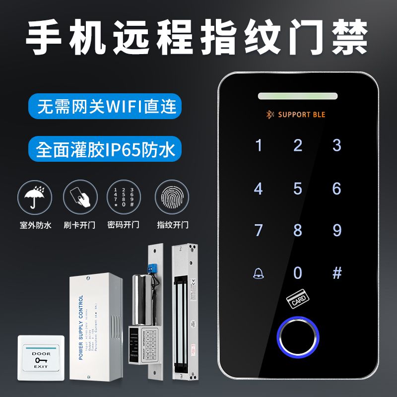 手机WIFI远程开门门禁系统一体机APP考勤玻璃门铁门防水电磁力锁