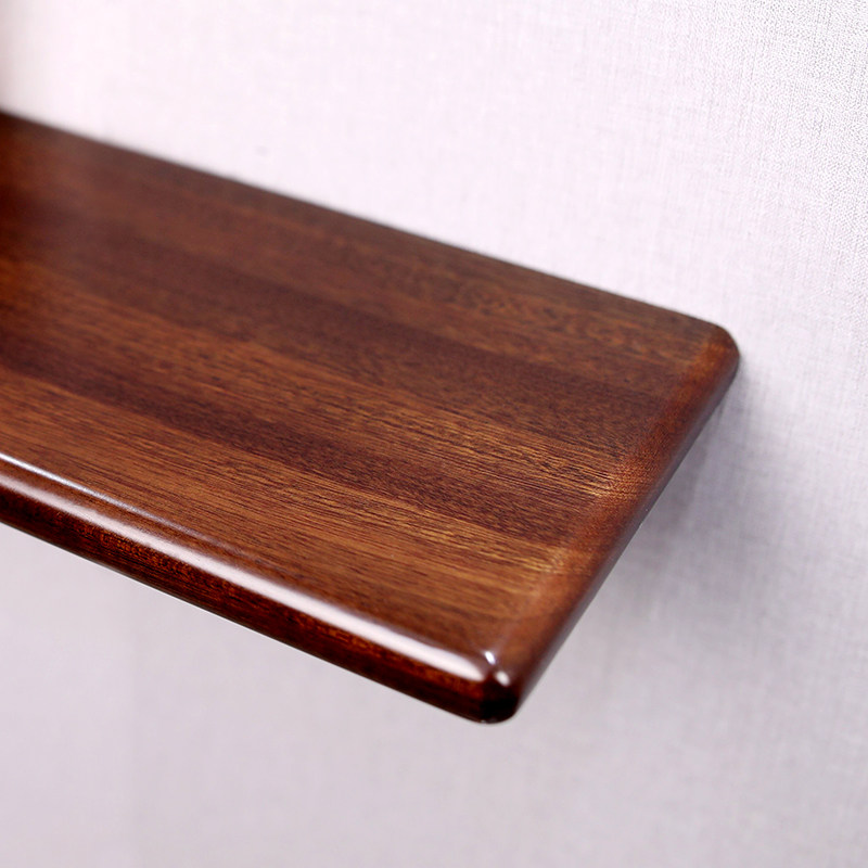 【玲杰】纯实木烤漆墙p上隔板置物架乌檀木一字型书架原木可定制