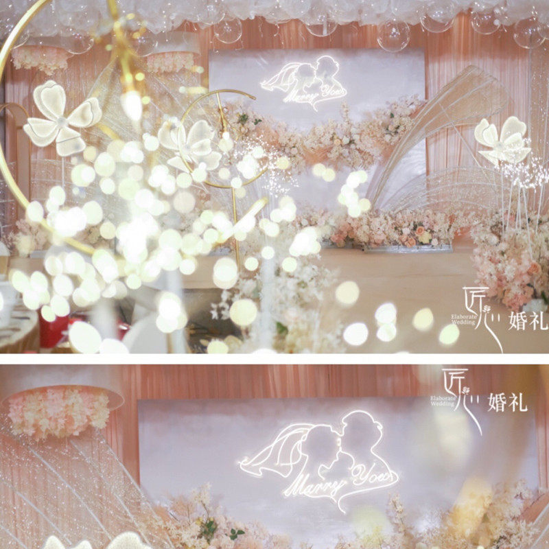 婚庆婚礼场景布置情侣剪影发光头像亚克力霓虹灯背景舞台装饰
