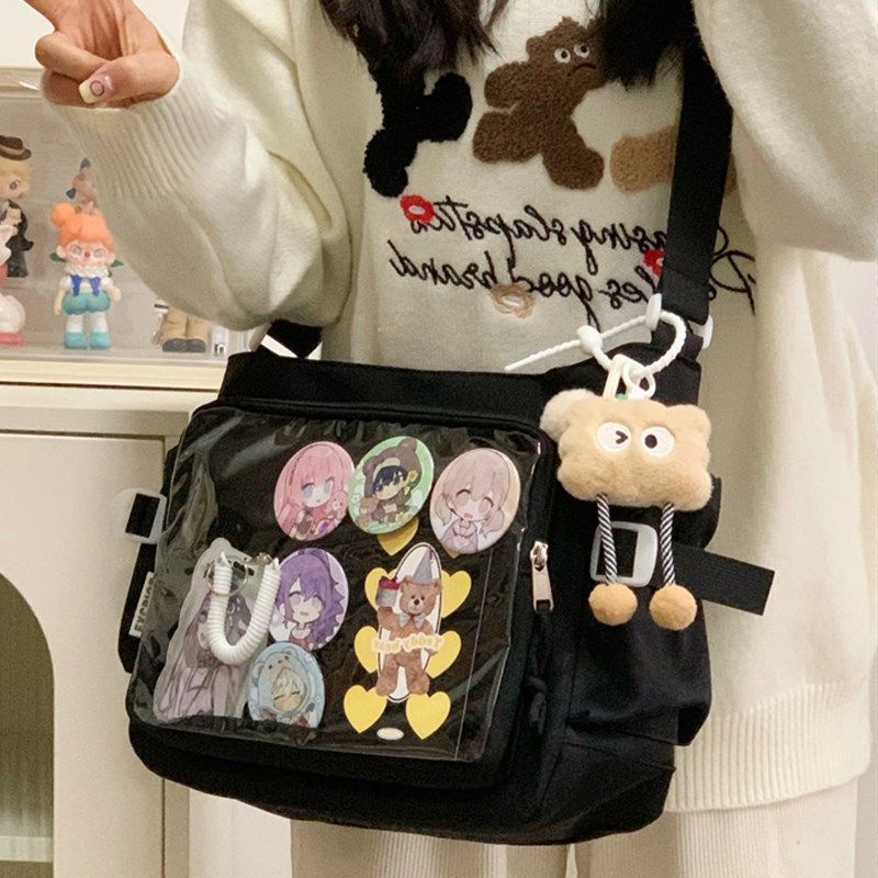 学院风斜挎痛包吧唧娃包百搭简约大容量邮差包女生透明单肩包学生,箱包皮具/热销女包/男包,痛包,淘宝优惠券,粉丝福利购,淘宝优惠卷