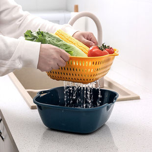 家用洗菜篮双层沥水篮厨房洗菜盆火锅拼盘客厅水果盆洗塑料水果盘