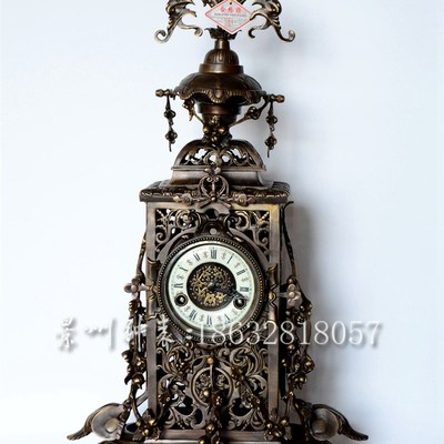 铜钟 古典机械报时座钟 老式复古 铜铸镂空 样板间 电影道具 别墅