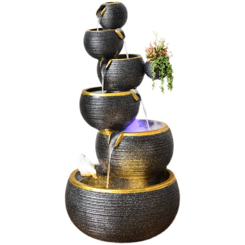 简约客厅流水喷泉摆件叠水鱼池欧式落地招财水景酒店前台装饰品
