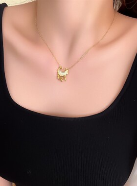 国潮微镶同心锁钛钢项链女新潮百搭锁骨链时尚高级感W吊坠配饰