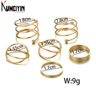 6Pcs Alloy Simple Geometric Fashion Rings 速发推荐 Gold Retro