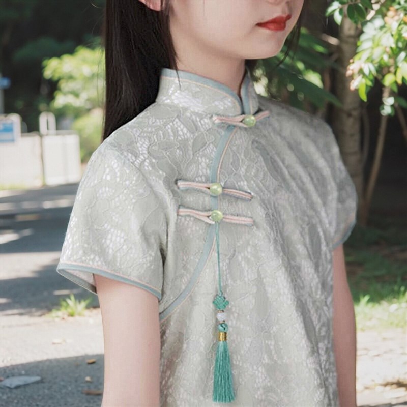 薄荷绿女童旗袍2024新夏款改良民国风新中式汉服短袖超仙连衣裙