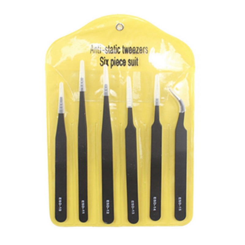 推荐6PCs ESD Industrial Tweezers Anti- magnetic Stainless S